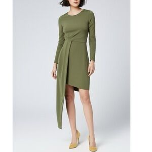 NWT Bar III Asymmetrical Dress Long Sleeve Dusty Olive Autumn Green Women’s M
